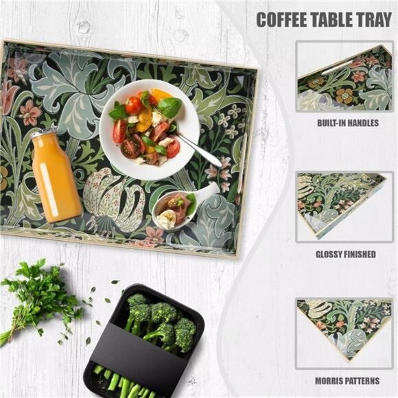 Plastic Serving Tray with Handles Decorative Coffee Table Tray Home Kitchen Deco - Picture 4 of 7